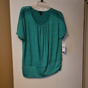 New Directions Teal Short Sleeve Blouse